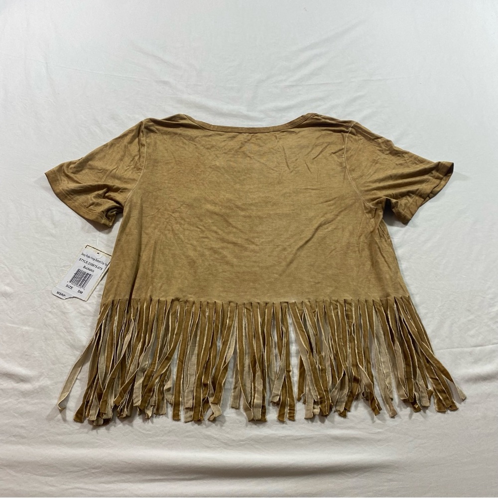 Cowgirl Hardware Tan Fringe Tee wording Rodeo in Red lettering western Cropped - Picture 7 of 8